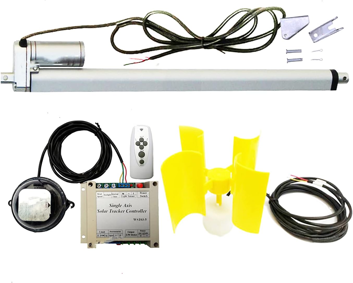 Complete 1000W Single Axis Solar Tracker -18" Linear Actuator +Electronic Controller +Wind Speed Sensor DC Motor Sun Track