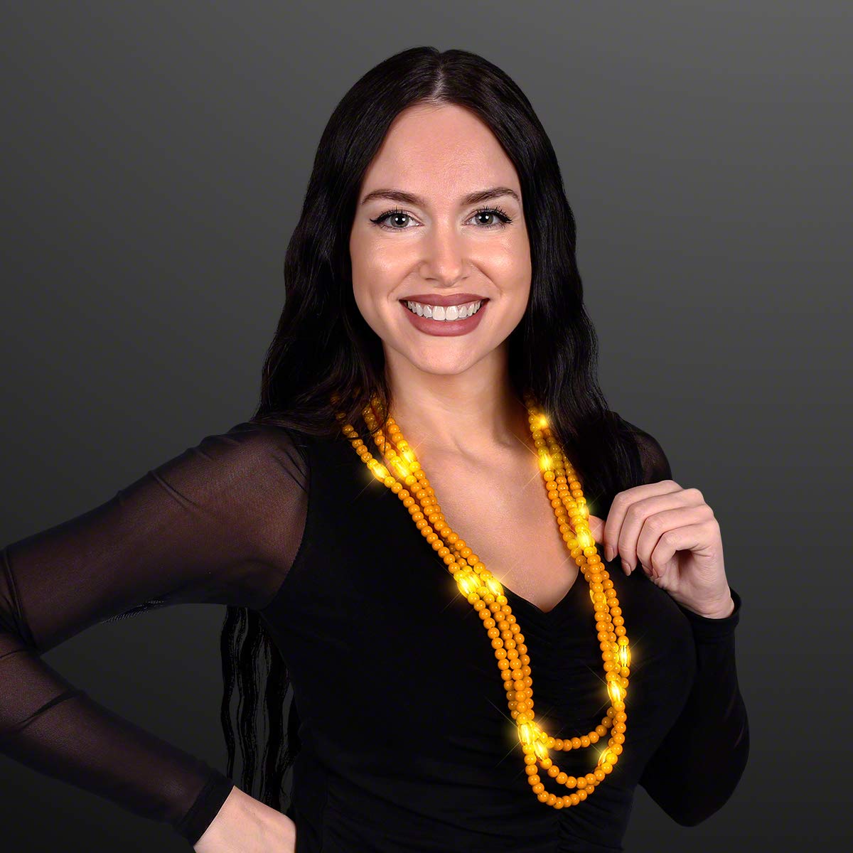 FlashingBlinkyLights Yellow Beads Light Up Necklace with Steady LED Light