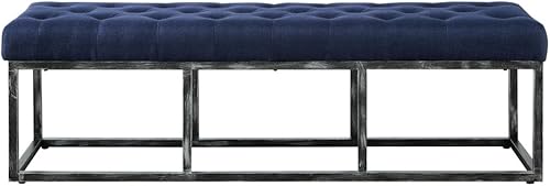 Miniatura 31 de 24 KF – Cabecero tapizado, copetudo, con relleno y botones y banco largo acolchado Marfil/Negro-48 Pulgadas,Negro/Dorado - 48