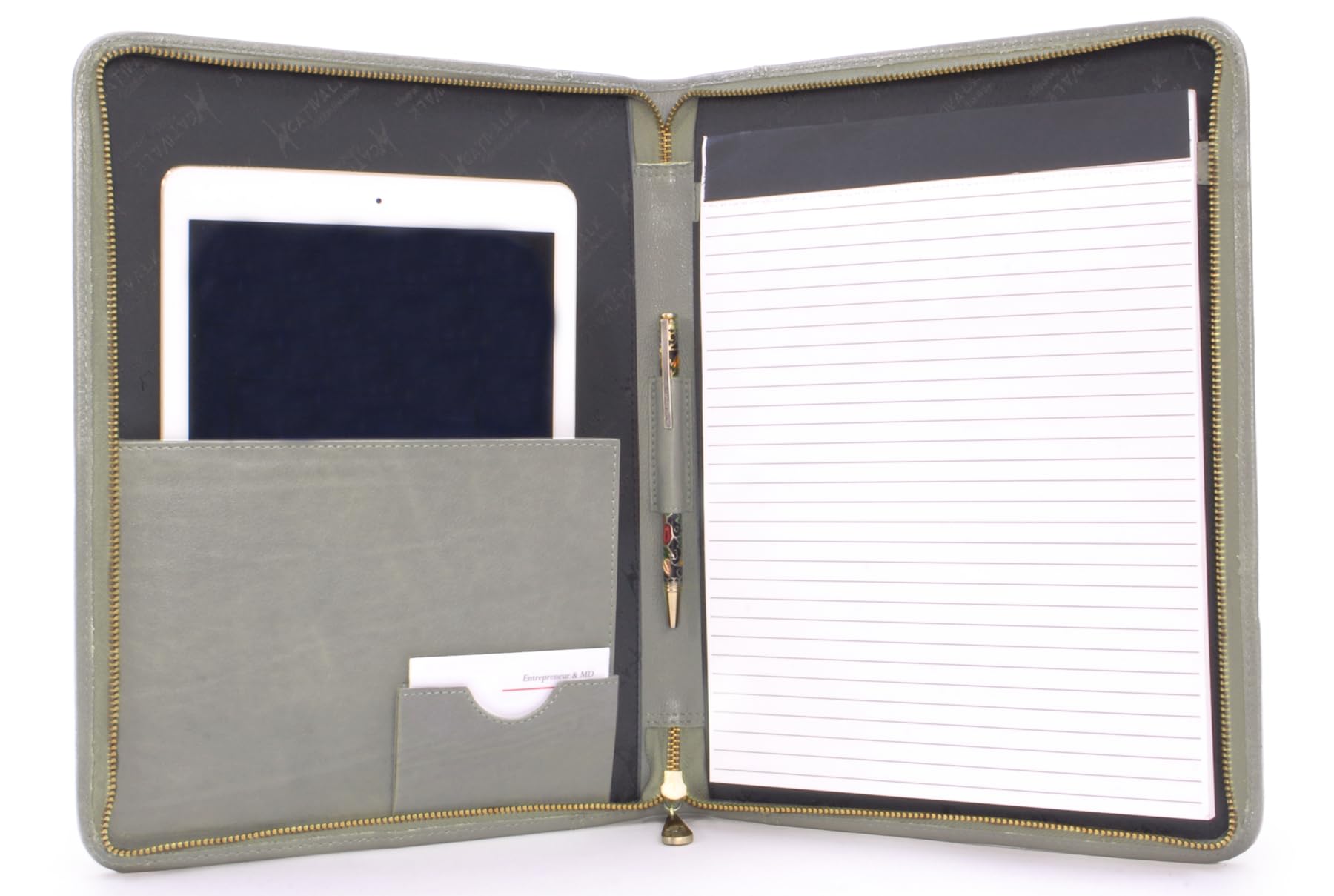 Catwalk Collection Handbags - Portacuaderno Piel - Portadocumentos - Carpeta para Tablet y A4 Documentos - Portafolio de Viaje Mujer - Chloe - Gris
