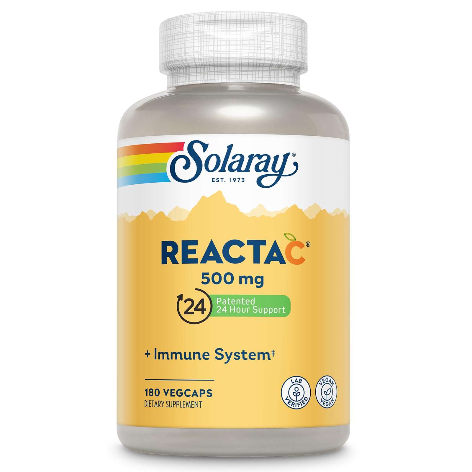 ReactaC Vitamin C 500mg - Patented 24-Hour Immune Support Supplement - Vitamin C with Bioflavonoids and Rutin - Antioxidant and Immune Defense - Vegan, 60-Day Guarantee - 180 Servings