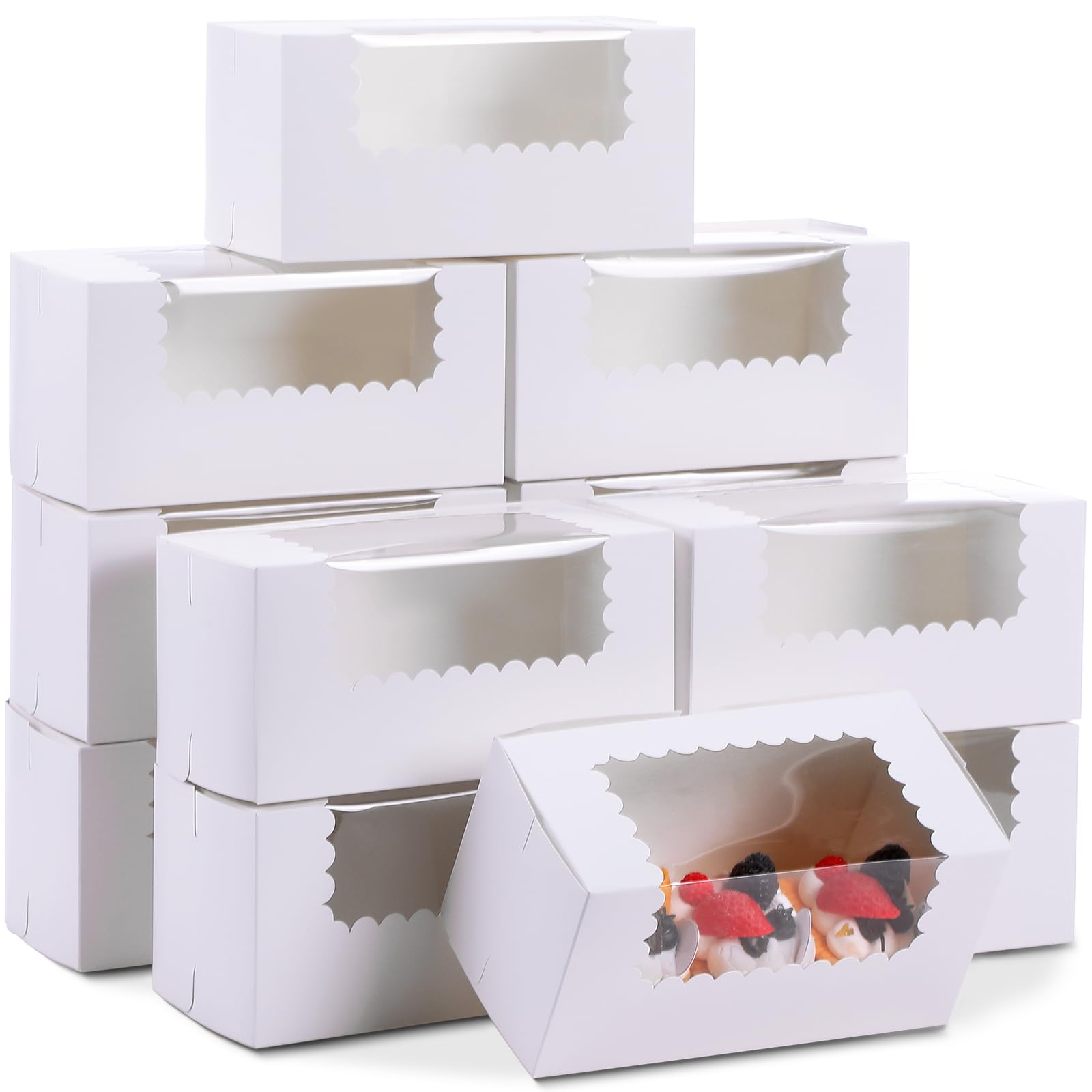 Ireer 40 Pcs 7.87 x 3.93 x 3.93 Inch Bakery Boxes with Window Cookies Pumpkin Roll Container Donut Boxes Pastry Cake Packaging Safe for Loaf Muffins Breads Dessert Treat (White)