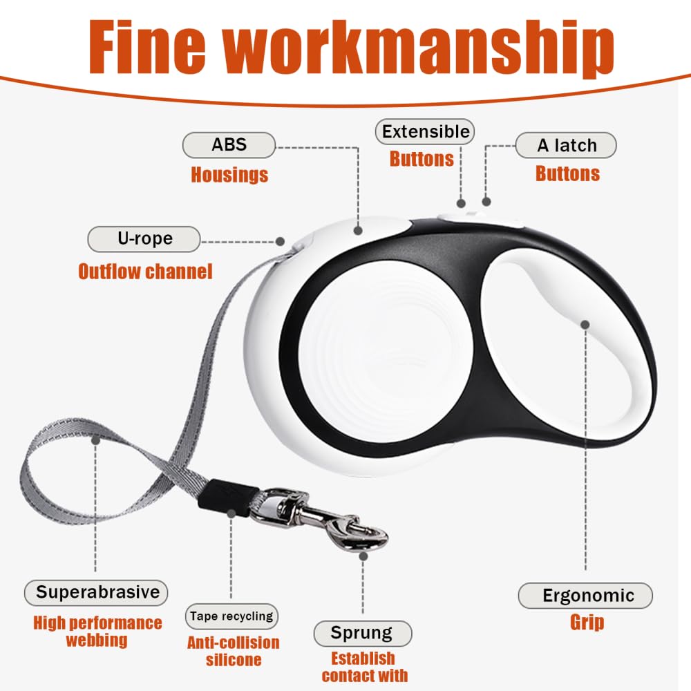 Retractable Dog Leash, 3m/5m 30Kg Heavy Duty Dog Lead with LED Flashlight, One-Handed Brake - Image 3