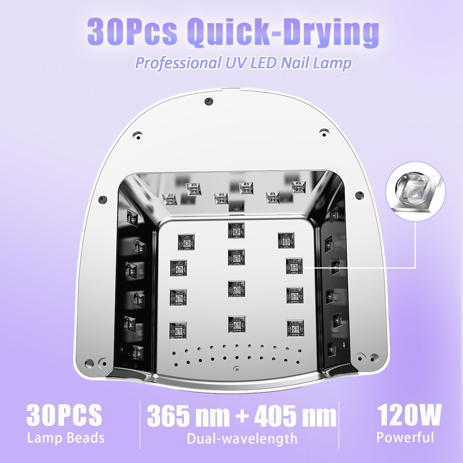 Lámpara de Uñas UV LED, 120W Profesional Lampara Uñas Semipermanentes con Sensor Automático, 4 Temporizador y Pantalla LCD Para Manicura/Pedicura Nail Art en el Hogar AS-2502W