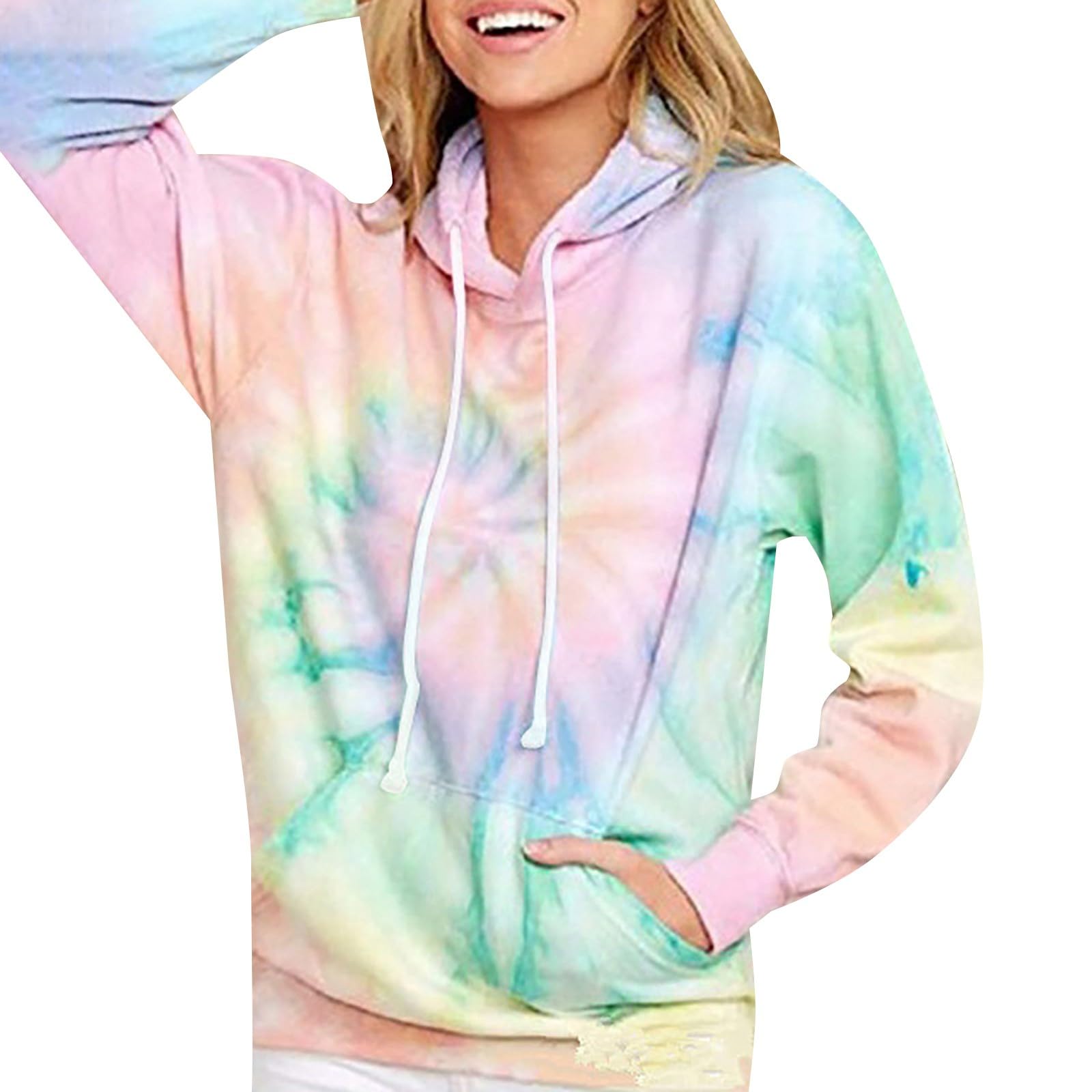 VJGOAL Women's Sweatshirts Tie Dye Print Hoodie Long Sleeve Drawstring Pullover Tops Loose Casual Sweatshirt For Women Fall Winte Loose Hoodies