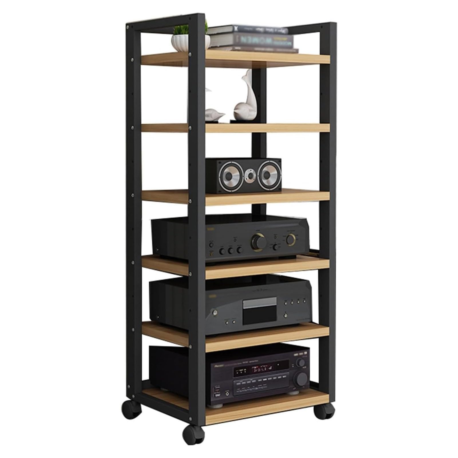 HONGKEFIT AV Media Stand Corner Shelf, CD Rack Entertainment Stereo Component Organizer with Height Adjustable Wooden Shelf for DVD Players, Game Consoles (Color : C-6)