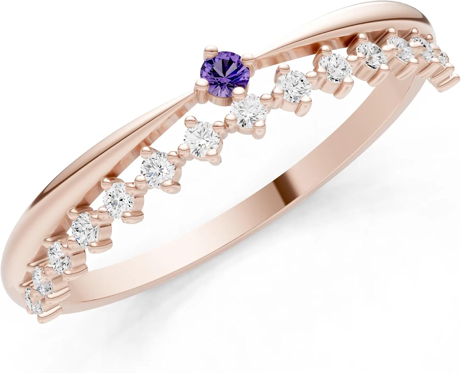 PEORA Round Cut Amethyst Stackable Band Available in Solid 10K, 14K or 18K Ring – White, Yellow or Rose Gold