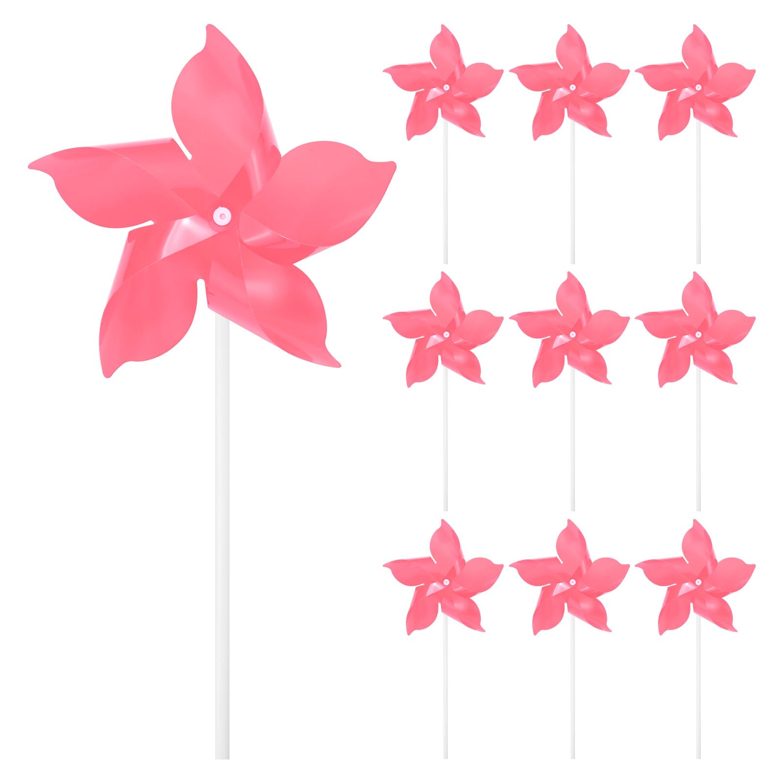 M METERXITY 10-Pack Five Blades Rainbow Pinwheels, 9.4 Inch Plastic Wind Spinners Outdoor Flower Windmill for Party Decorations/Yard/Garden, Toy Wind Spinners [Pink]