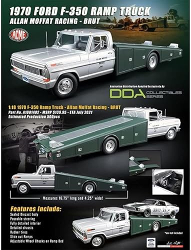 Miniatura 2 de ModelToyCars 1970 Ford F-350 Camión rampa - Brut - Allan Moffat DDA Exclusive, blanco y verde - Acme A1801402 - Modelo de juguete fundido a presión