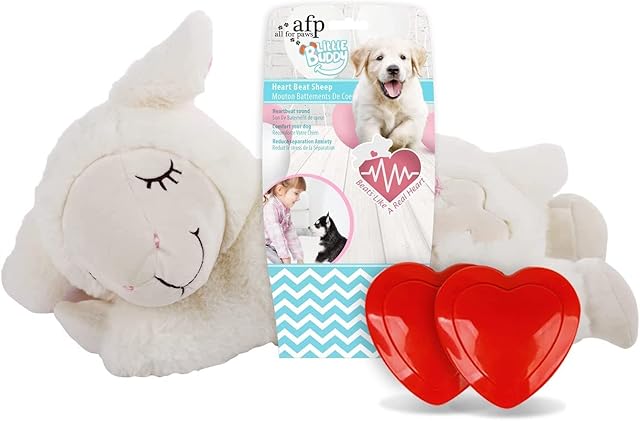 ALL FOR PAWS Dog Stuffed Animals with Heartbeat,Small Dog Toys for Dog Anxiety Relief,Puppy Behavioral Training Aid Toy Dog Stuff(White Sheep Double Heartbeat)