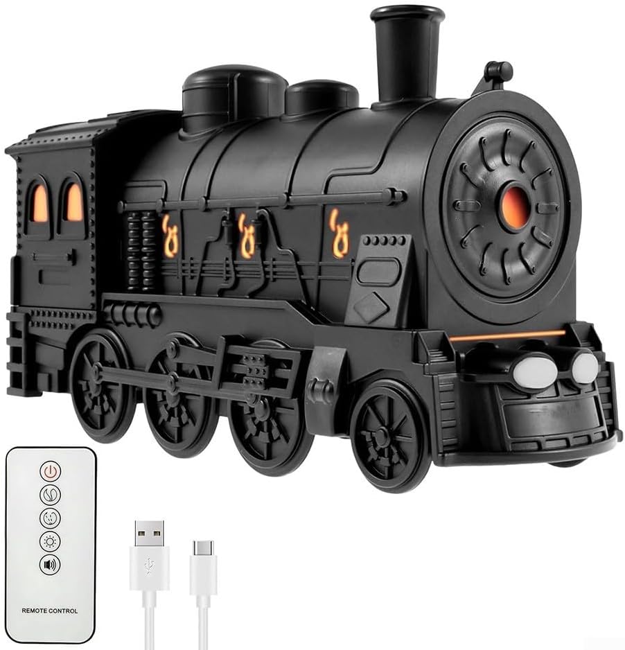 USB Train Oil Diffuser With Remote Control, 300Ml Train Humidifier & Aroma Diffuser For Essential Oils With 7 LED Color 12 Hour Runtime USB Powered(Black)