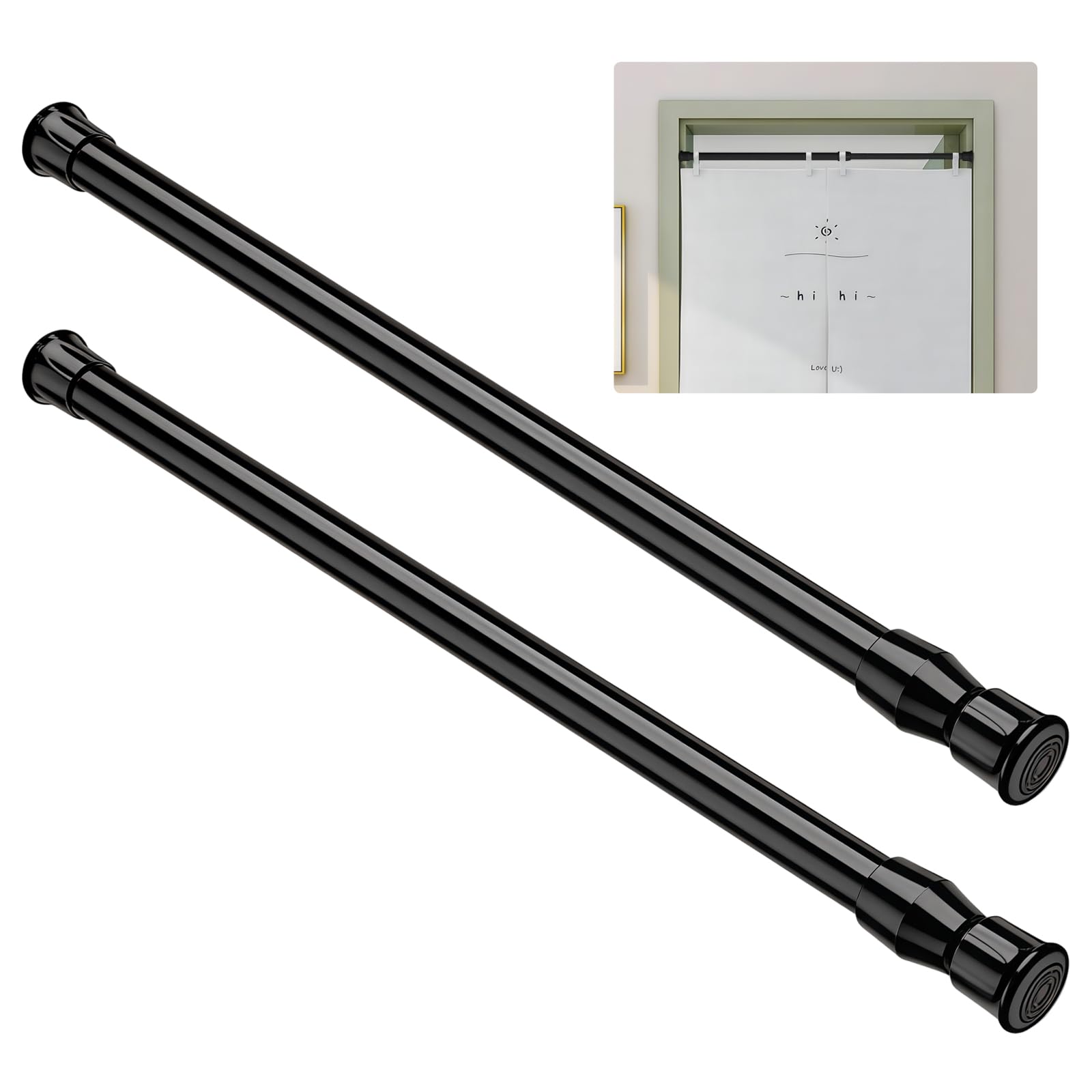 2 Pezzi 40-70 cm Bacchette per Tende a Vetro Senza Forare, Bastone per Tenda Estensibile, Aste per Tende Estensibili, Bastone Tenda a Pressione, per Armadi, Finestre, Libreria (Nero)