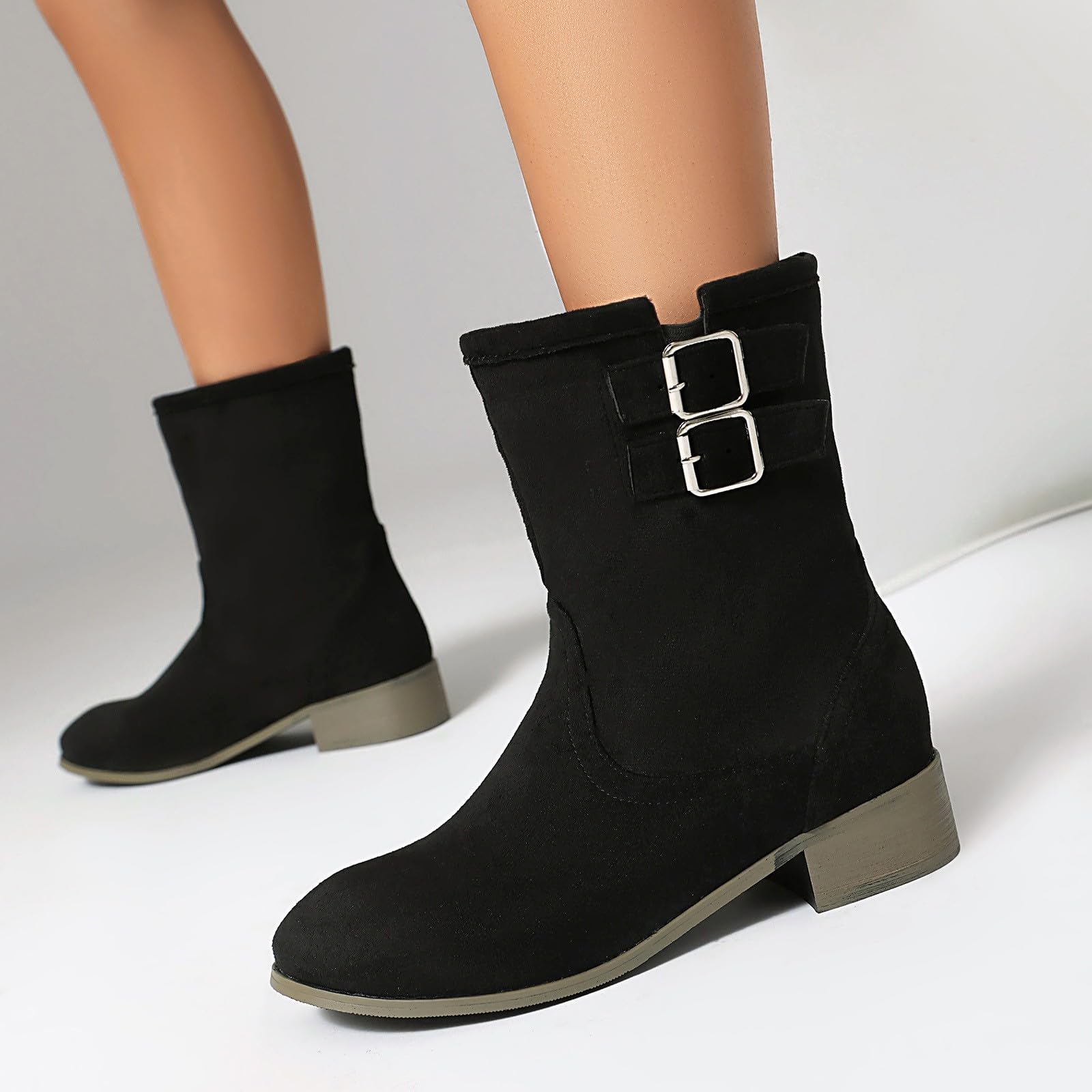 Cocila Botas hasta El Tobillo Anchas para Mujer De Luoika, Botines Holgados Media con Cremallera Lateral Y Tacón. Militares Agua Cortas Cowboy Marron Pitillos Tacon Invierno Piel Cuña Montaña