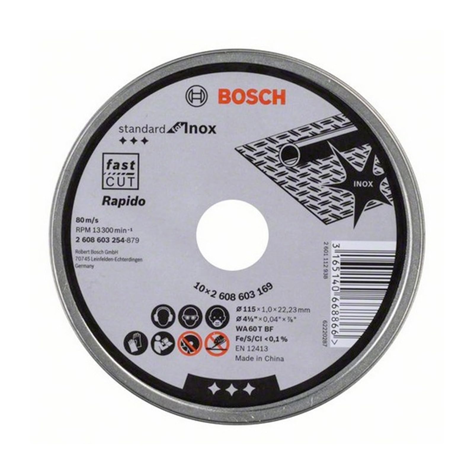 Bosch 2608603254 Standard For Inox Rapido Straight Cutting Discs 115 X 22 X 1Mm