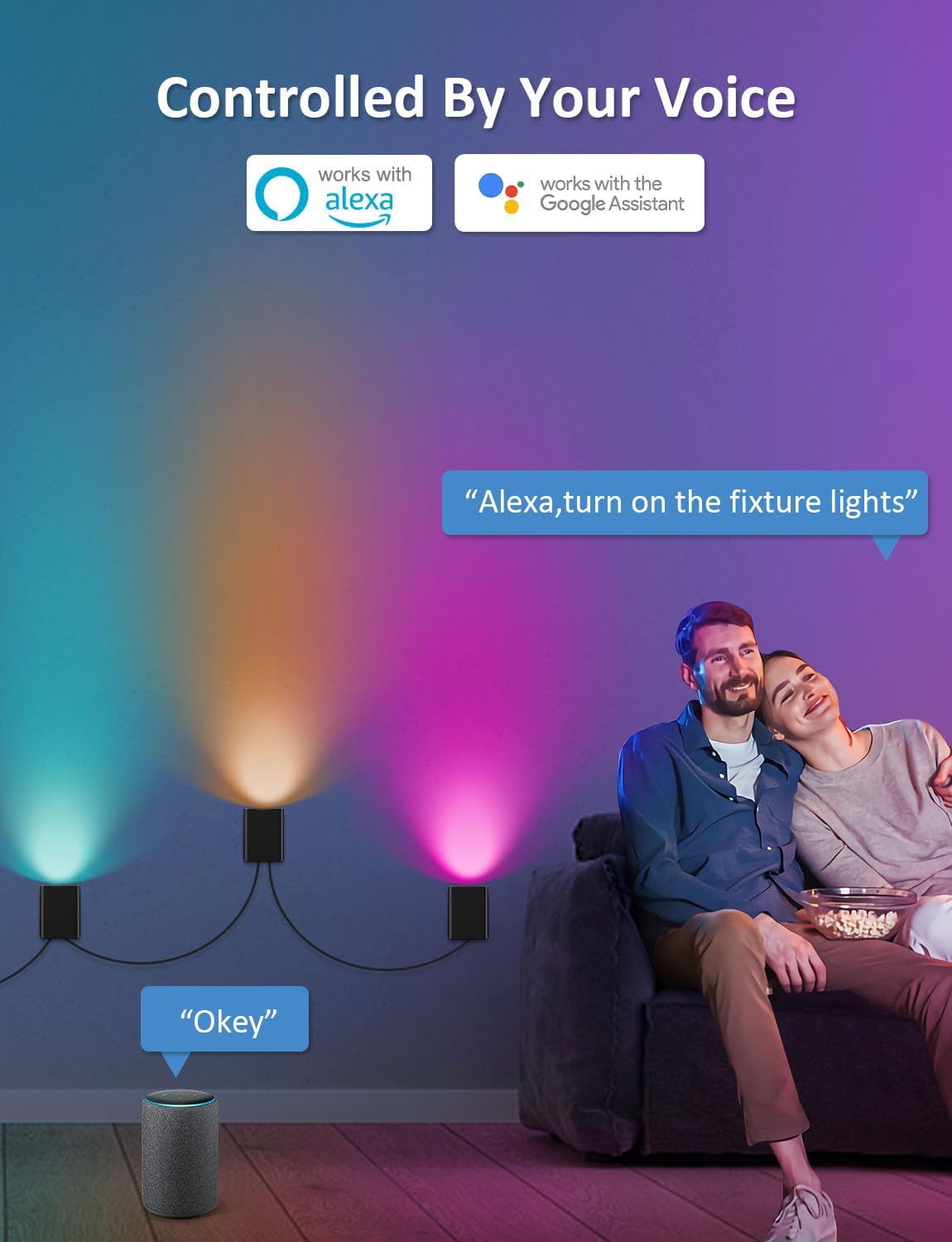 APPECK RGBCW Smart Wall Sconces - 54 Dynamic Scene WiFi Wall Lights Work with Alexa, Music Sync and Timer Function, Indoor Dimmable Led Wall Lights for Living Room, Bedroom, Party Decoration (RGBCW)