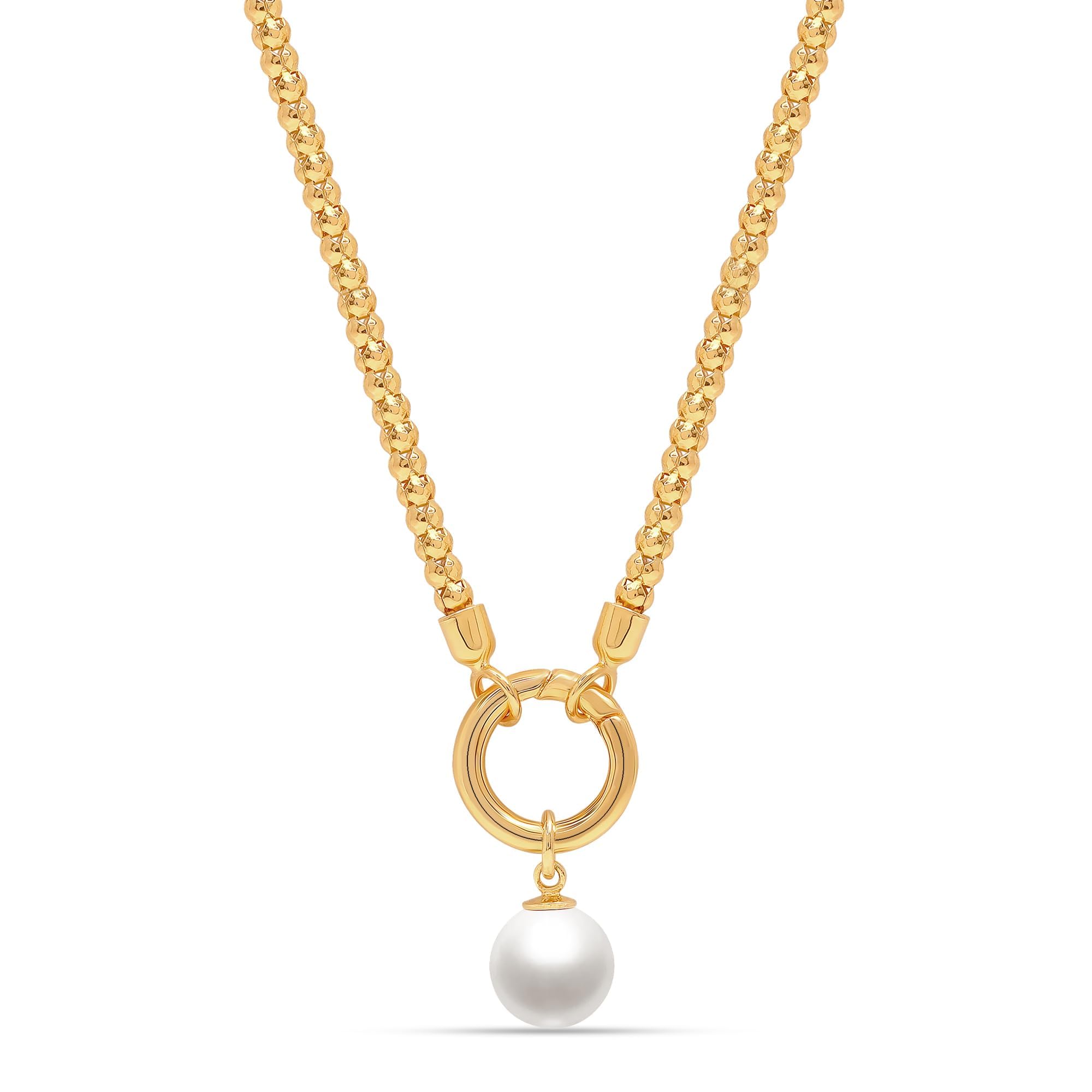 LeCalla 925 Sterling Silver BIS Hallmarked 14K Gold Plated Pearl Pendant Ball Link Chain Necklace for Women and Girls 18 Inches (B0CYWS8N26) Amazon Price History, Amazon Price Tracker