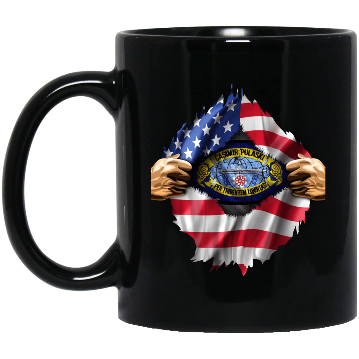 Ripped American Flag Hidden USS Casimir Pulaski - SSBN 633 Ballistic Missile Submarine Navy Ship Strong Hero Navy Veteran Father's Day Veterans Day Mug