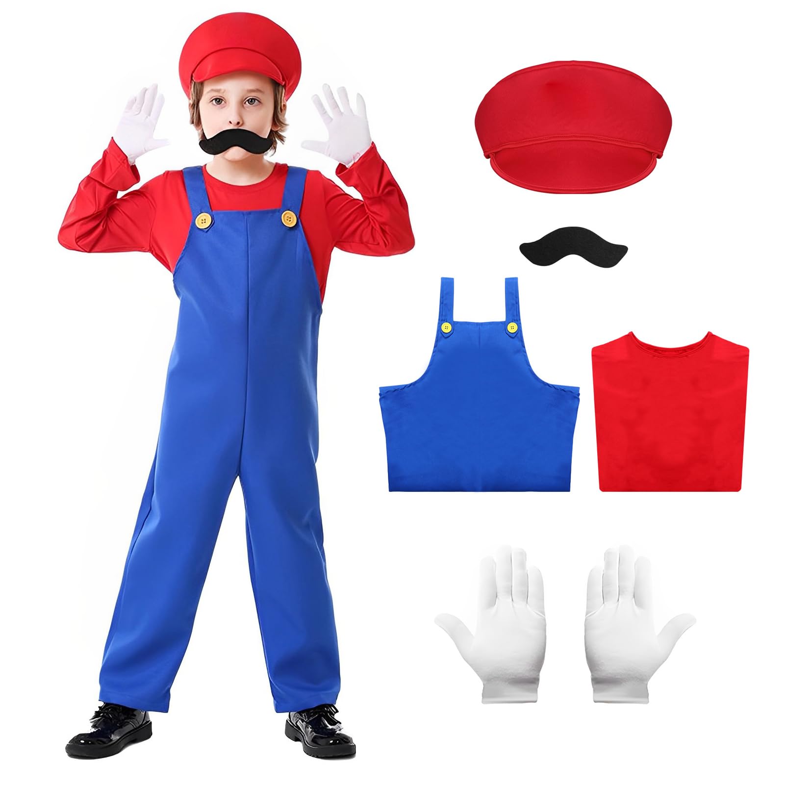 FormemoryCosplay Costume Kids Fancy Dress Costume,5 Pcs fancy dress Costume Mens Boy with Pants T-Shirt Hat Gloves Beard for Halloween Cosplay
