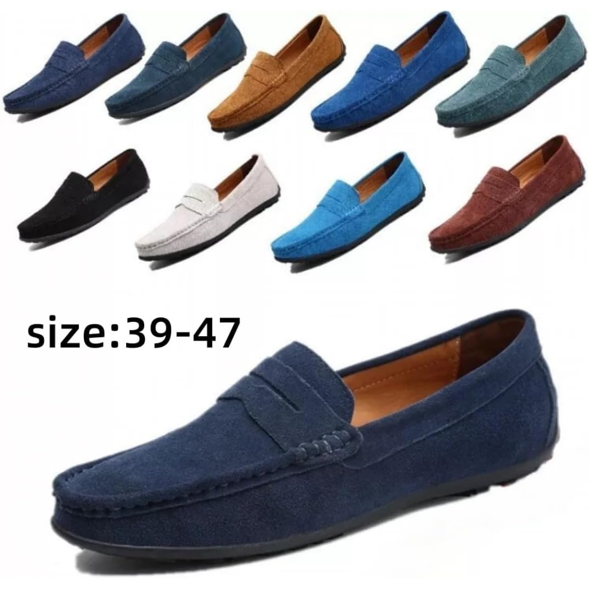 Penny Loafer für Herren, Wildleder, Slip-On-Wildleder-Mokassins, handgefertigt, weich, atmungsaktiv, Business-Kleid, flache Fahrschuhe