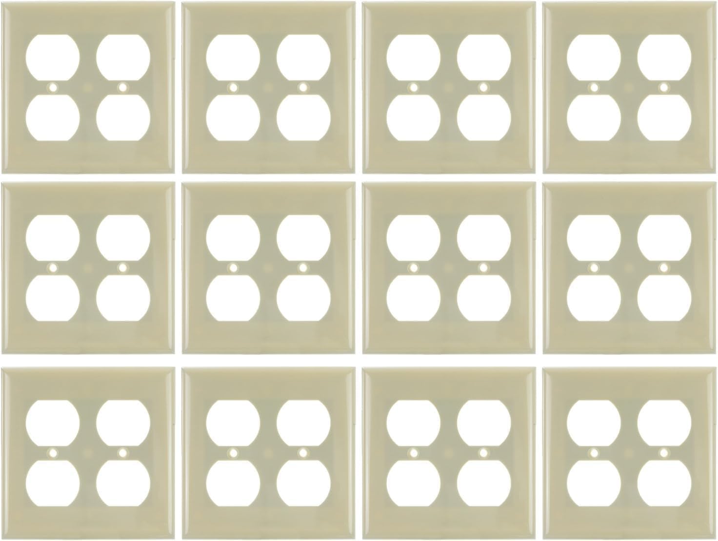 Diodesy- 2-Gang Duplex Receptacle Outlet Cover Wall Plates Standard Size 4.5 x 4.60 Inch Unbreakable Polycarbonate Thermoplastic Ivory Finish UL Listed Pack of 12 - Electrical Faceplates Plug Kit
