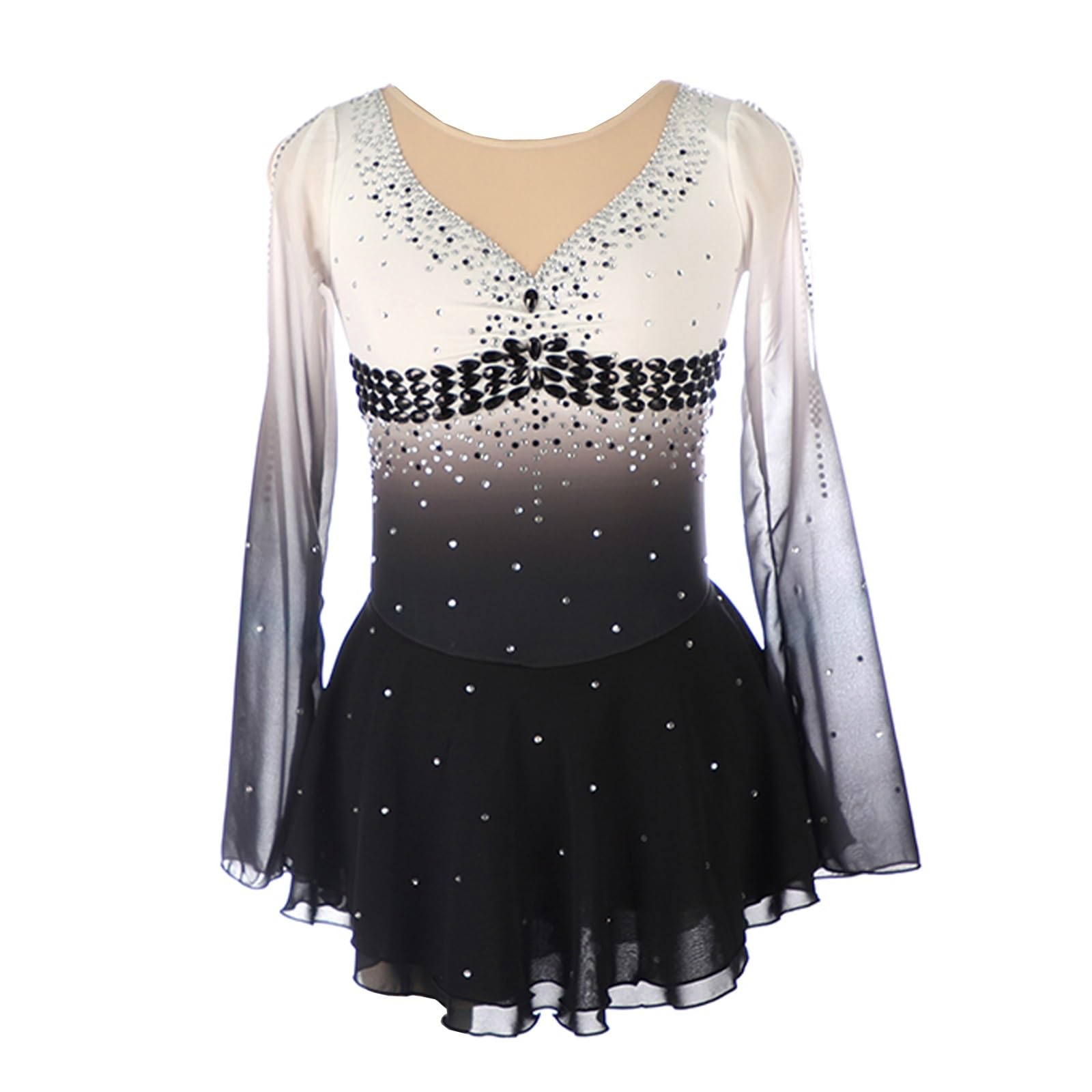 Robe de patinage artistique for filles, Patchwork dégradé, tenue de danse de compétition for femmes avec strass brillants