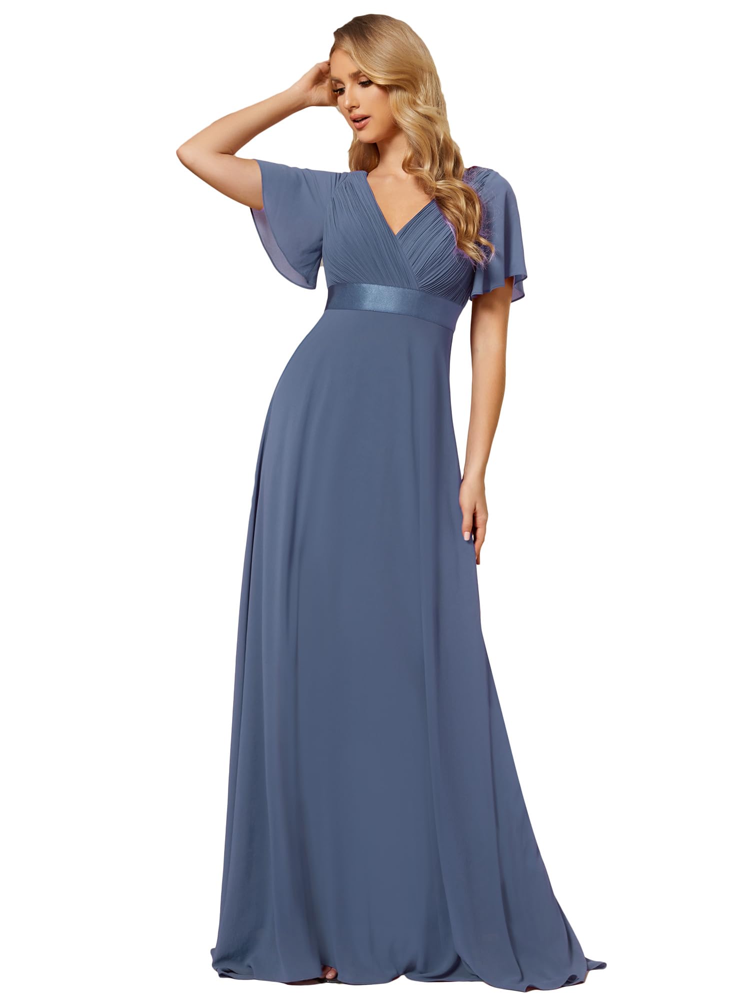 Ever-Pretty Vestiti da Cerimonia da Donna Alta Elasticità Scollo a V Linea ad A con Spacco Stile Impero 09890