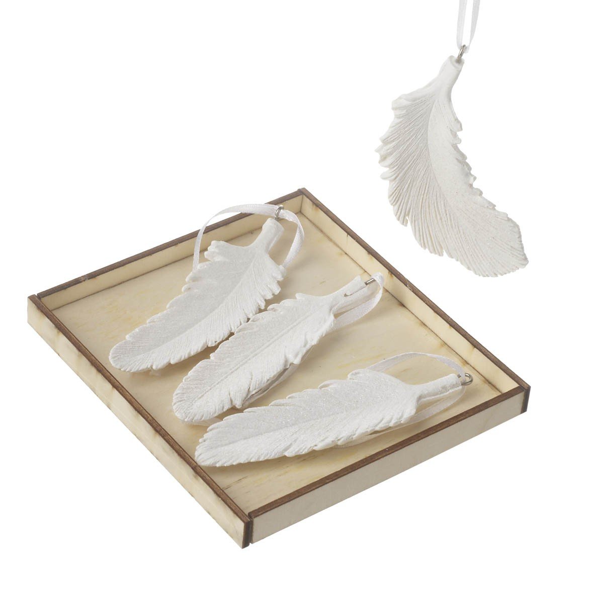 Set of 4 Hanging Glittered Feather Decorations by Heaven Sends with Ribbon Twine