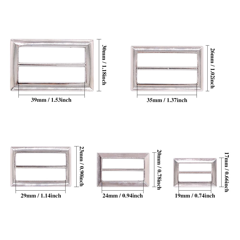 Image secondaire de Swpeet 25 Pièces Combinaison Métal Tri - Glide Slide Boucle Kit, Tri - Glide Slide Avec Anneau Carré Coulissant Régulateur Boucl