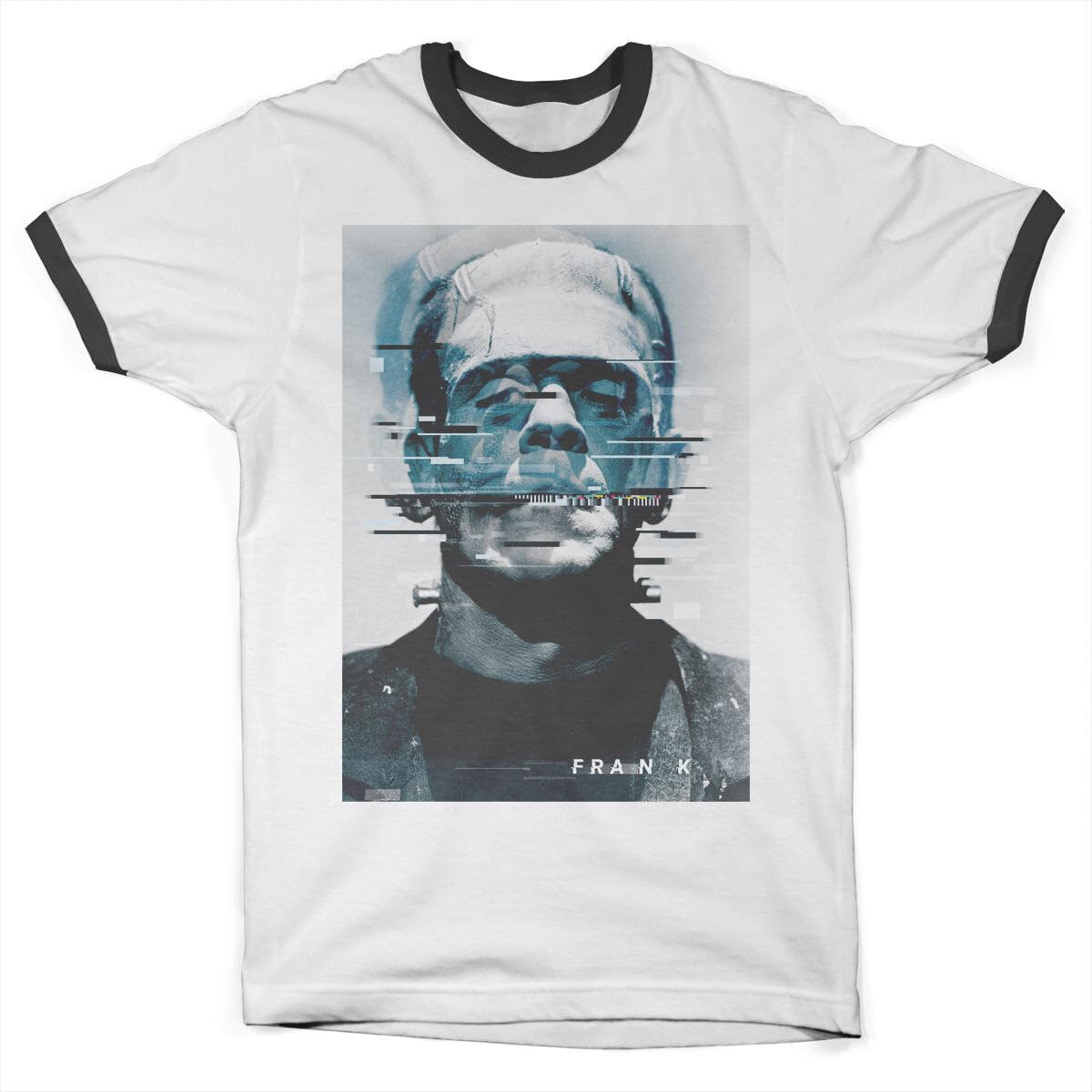 Universal Monsters Unisex White-Black Officially Licensed Frankenstein Bad Signal Ringer T-Shirt (White-Black), Medium