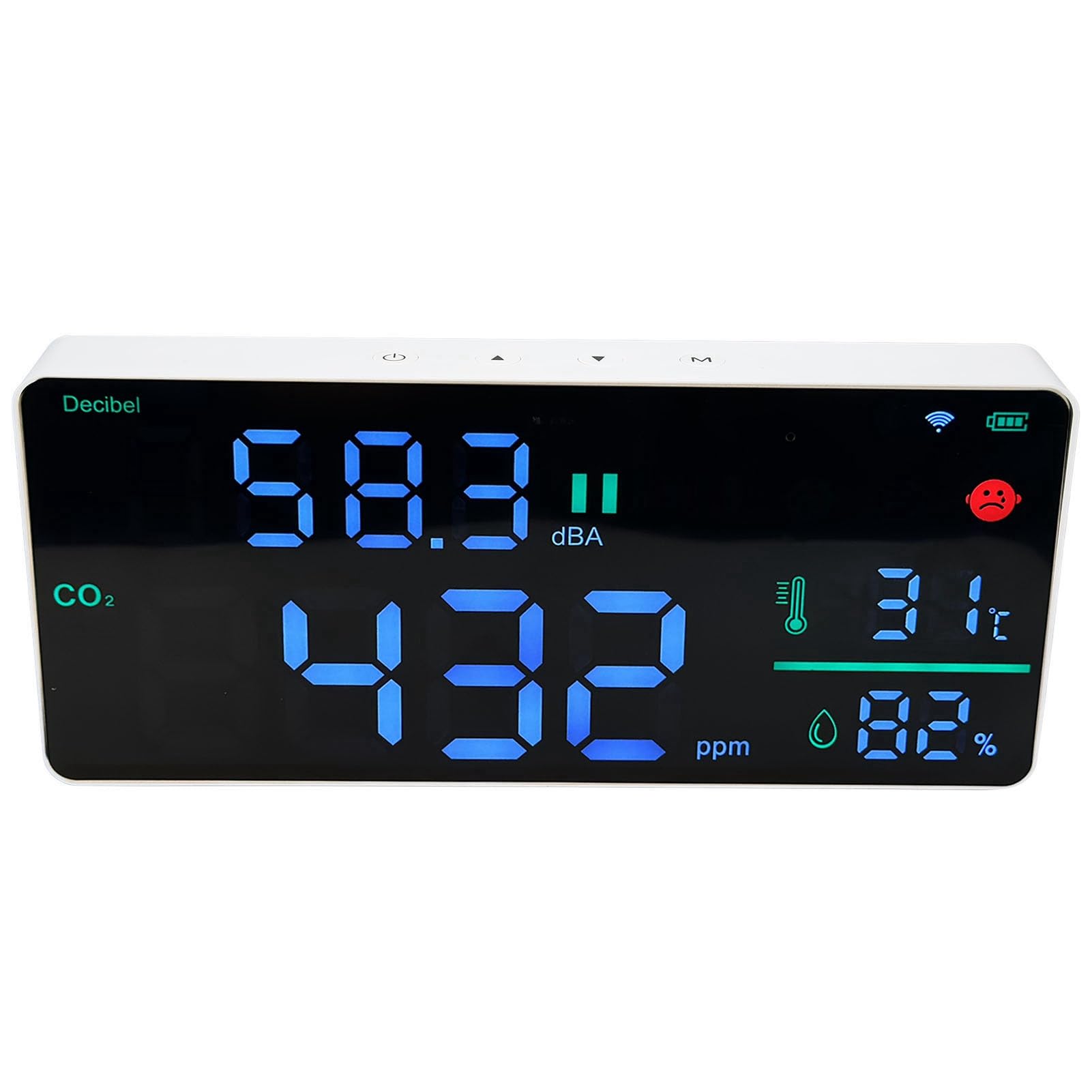 FTVOGUE Monitor de CO2 11 en 1, Medidor de Nivel de Sonido Digital, Termómetro, Higrómetro con Alarma de Zumbador y WiFi para el Hogar, Oficina y Escuela