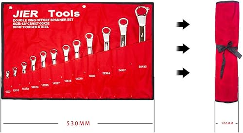 Miniatura 7 de SI FANG Juego de 12 llaves de extremo de caja de doble desplazamiento de 45 grados, juego de llaves de anillo de 0.236 in-1.260 in con bolsa de