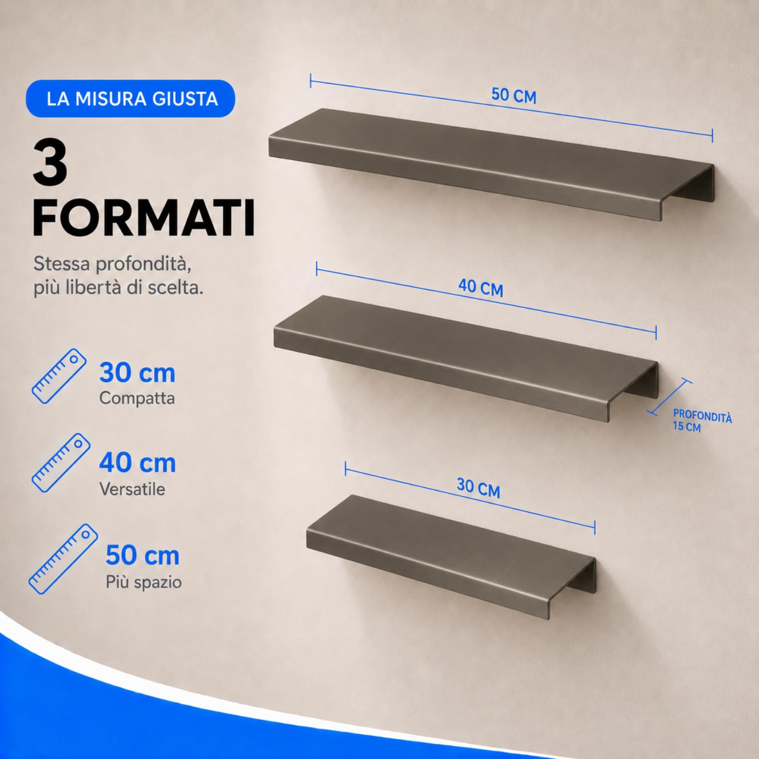 INOXLM Étagère en acier inoxydable, finition satinée, étagère murale, étagère murale (acier inoxydable satiné, 50 cm)