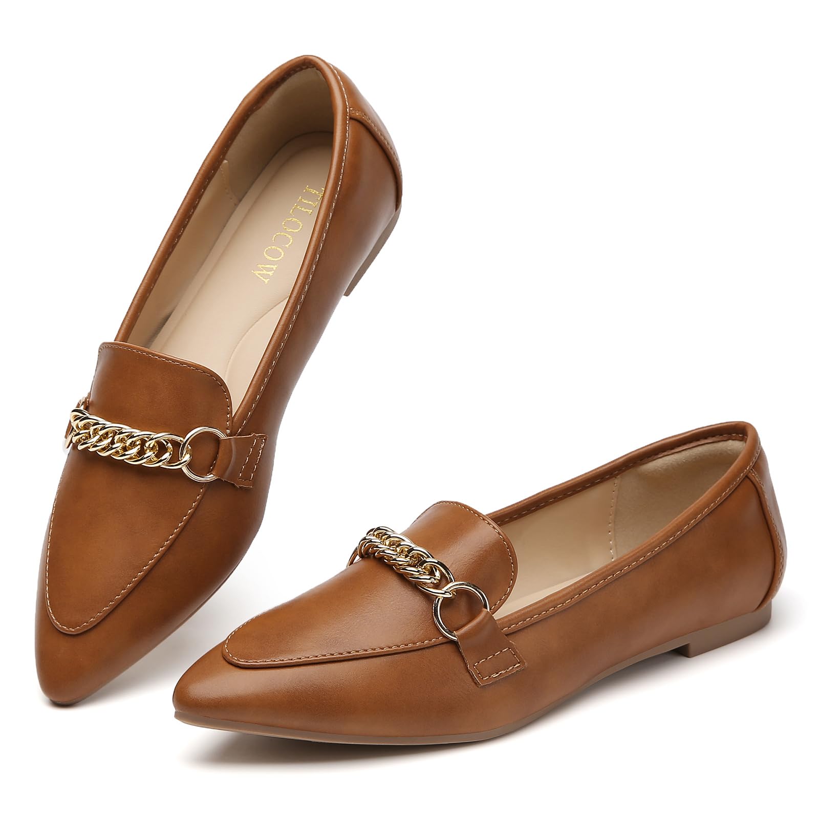 Tilocow Pointed Toe Flats Loafers for Women Dress Shoes for Work Office | Slip on Loafer,Comfortable &amp; Lightweight,Metal Chain,Business Casual, Memory Foam