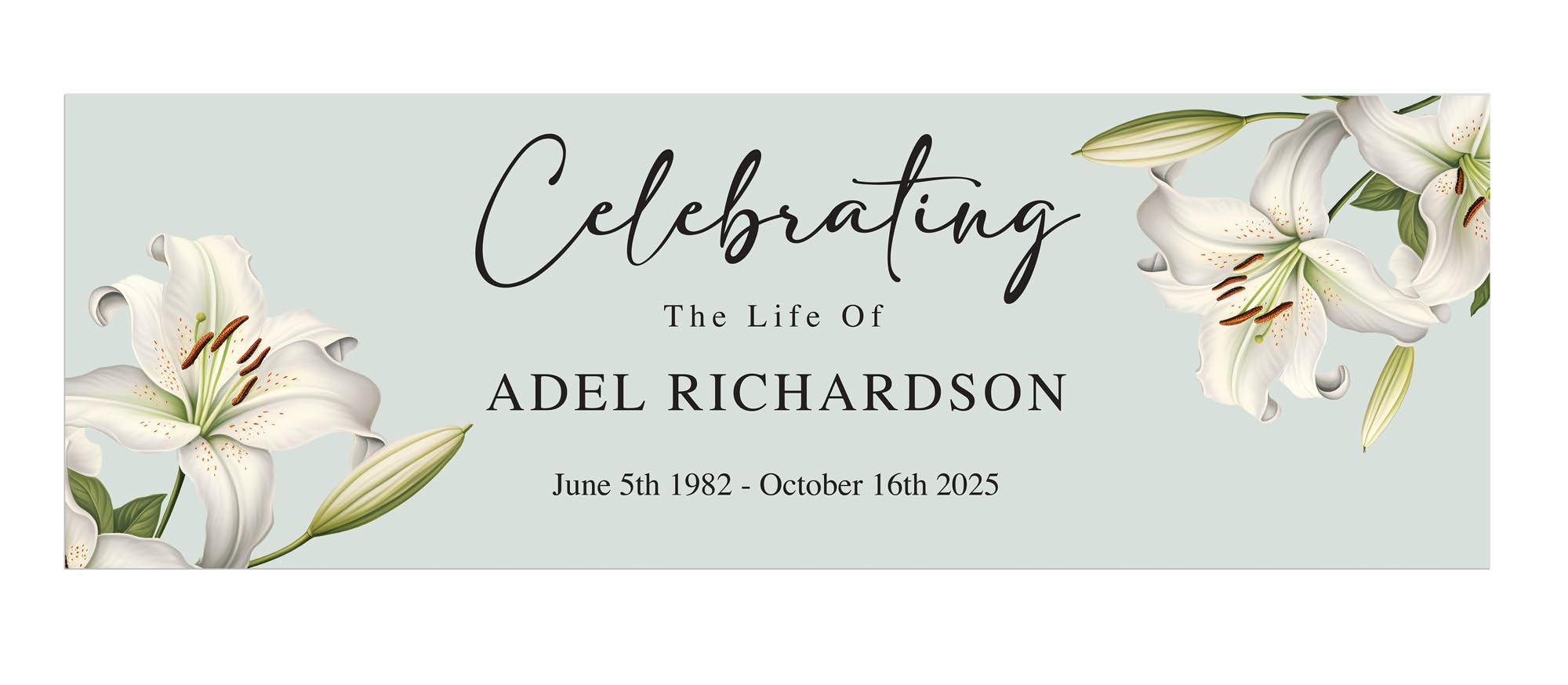Large Personalised Funeral Memorial Photo Banner In Loving Memory Celebration of Life Funeral Condolence Ceremony Decorations Remembrance Keepsake for Wake (Lilly Text)