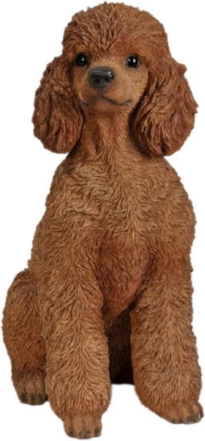 HiLine Gift Ltd. Poodle Sitting Statue Brown White 15.5" x 9" x 19"