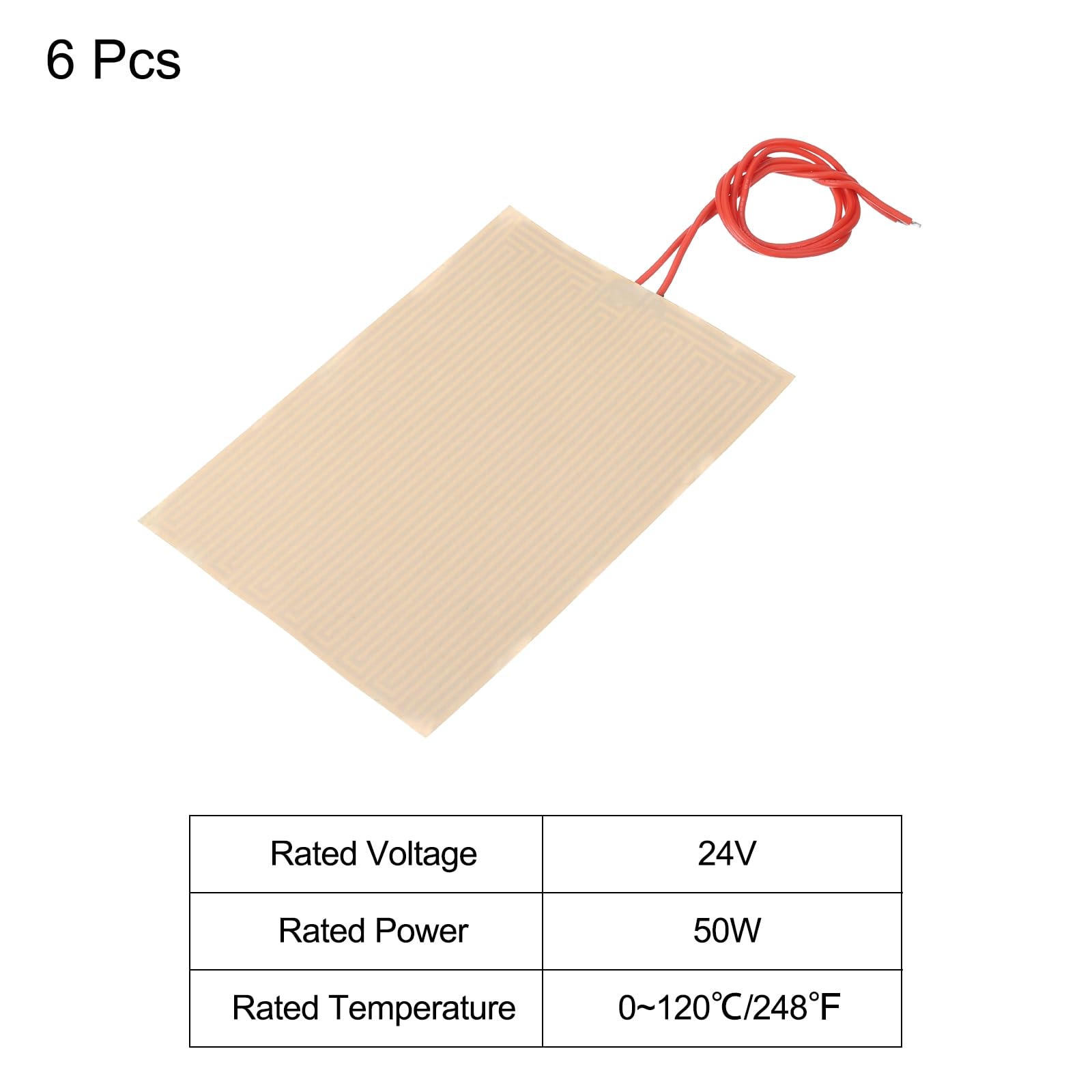 sourcing map Plaque Chauffante en Film Chauffant, 24V 50W Coussin Chauffant en Polyimide, Film Chauffant Adhésif PI 135mmx95mm pour Température Constante, Lot de 6