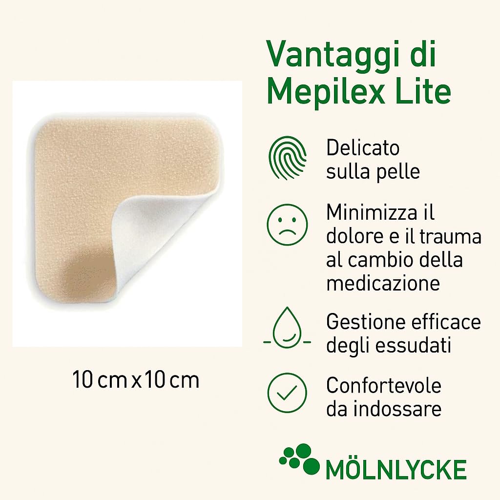 Medicazioni Sottili in Schiuma con Silicone, per Ferite a Basso Essudato, 5 Medicazioni