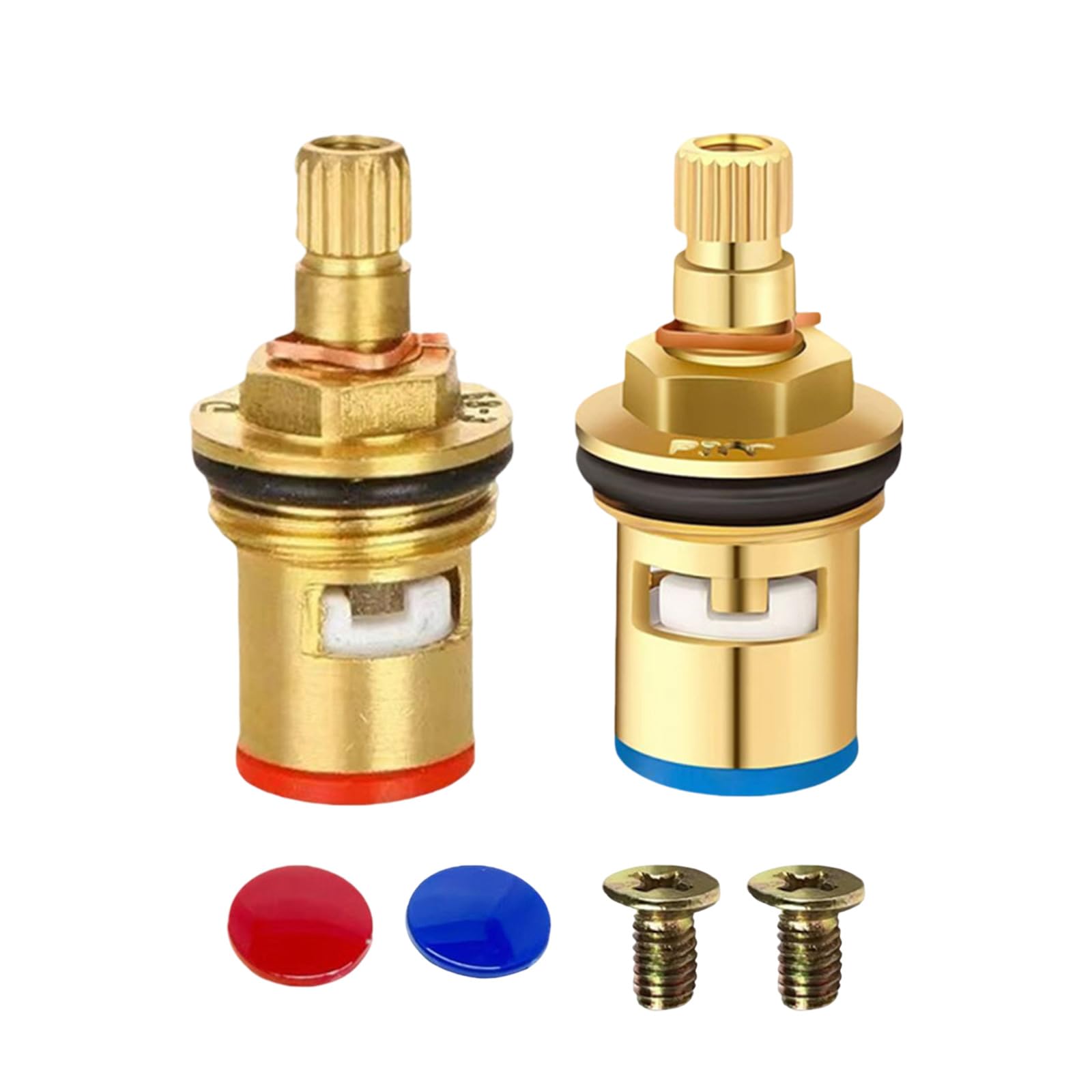 Mistillion 2Pcs All-Copper Faucet Valve Cartridge, 4-Point Ceramic Quick Opening 1/4 Turn Tap Cartridge, Universal Hot Cold Water Replacement Core for Kitchen Bathroom Shower Mixer Taps