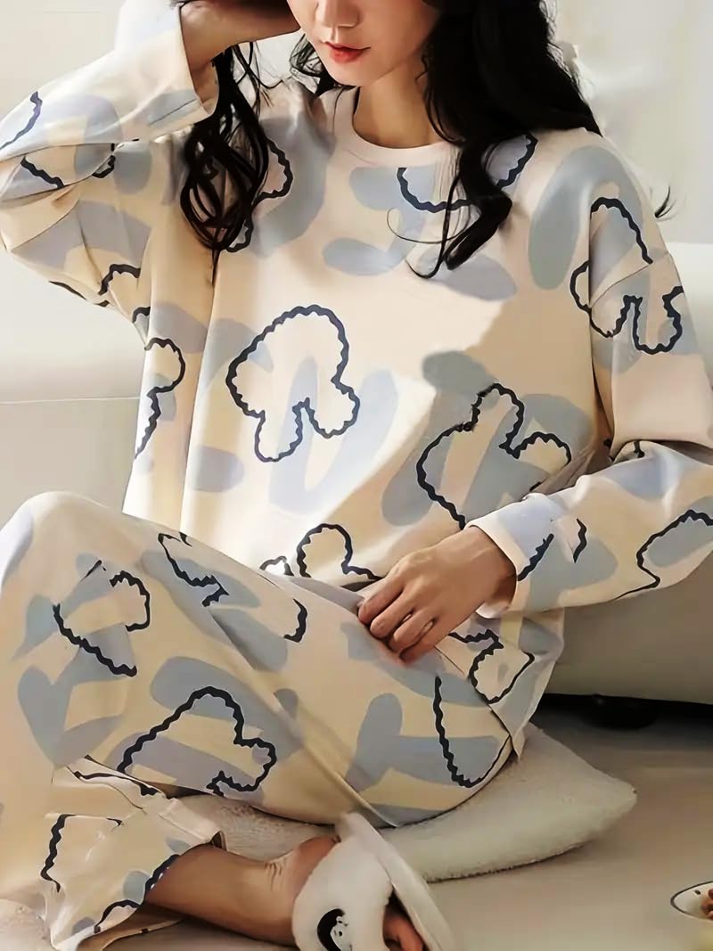 GLASGO Women’s Cotton Pajama Set with Top & Pants|| Korean Night Suit|| Lightweight Printed Set || Soft & Comfy Sleepwear for Girls & Women || LNS-3-NAVYBLUE-M - Image 6 thumbnail
