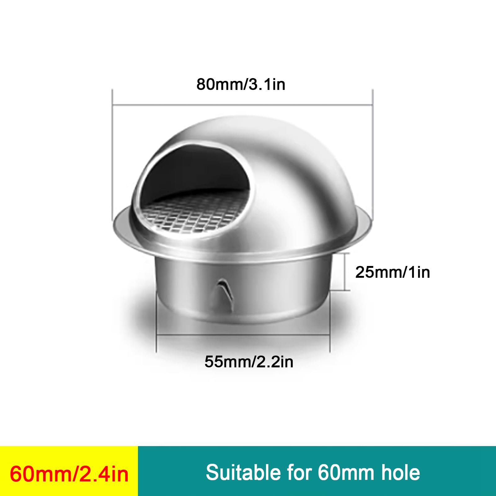 acciaio inox 304 aria sfiato coperture,rotondo Wall sfiato Outlet copertura,tubo pioggia copertura Protettore cappello External Wall scarico Comignolo,Range Hood Outlet Windshied sfiato cappello ()