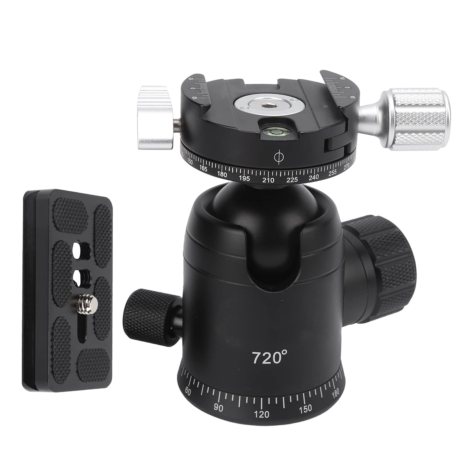 Testa a sfera per treppiede per fotocamera reflex panoramica a 720°, testa a sfera professionale in lega di alluminio con piastra a sgancio rapido, testa a sfera video girevole a