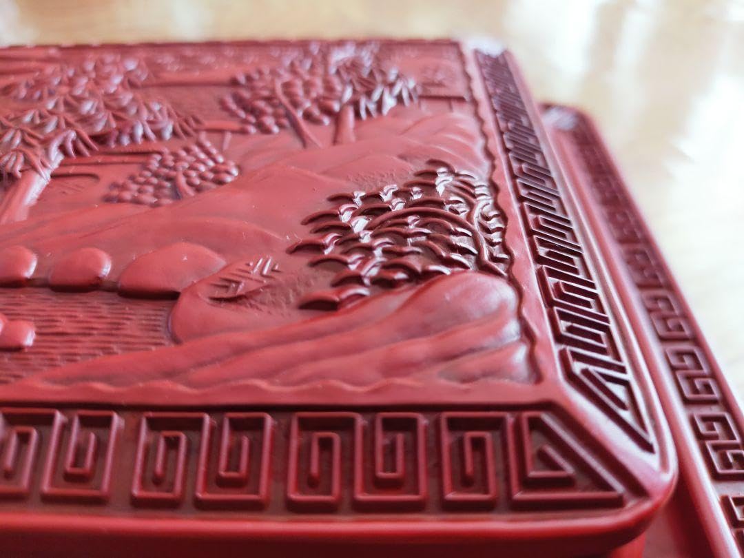 Amazon.co.jp: 仙台堆朱 文箱 彫刻 小物入れ 硯箱 アンティーク 漆塗