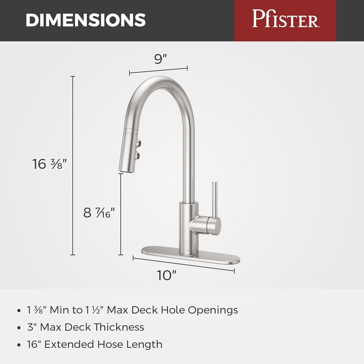 Pfister Stellen Kitchen Faucet with Pull Down Sprayer Single Handle High Arc Stainless Steel Finish 3 Water Settings Modern Sink Faucet for 1 or 3 Hole Installation LG529SAS