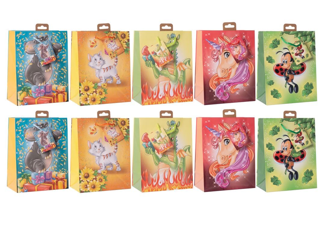 Laro Mini Premium Geschenktüten 10-100 Stk Mini Glitter, Anzahl:100, Muster Tüten:Tiere Mini