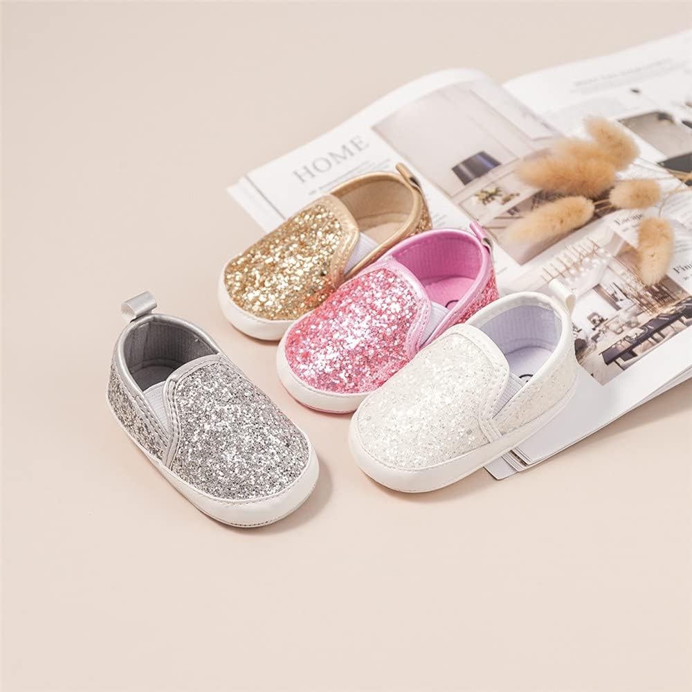 Meckior Infant Baby Girls Boys Canvas Shoes Soft Sole Toddler Slip On Newborn Crib Moccasins Casual Sneaker Austin Boy's Flat Lazy Loafers First Walkers Skate Shoe 6-12 Months Infant A01/Sequin White image 4 of 7 B08Z329NJM