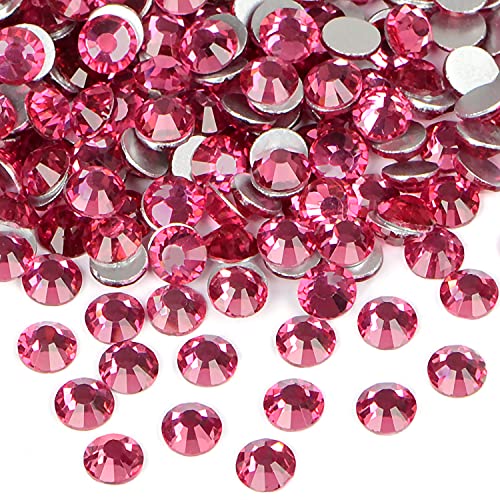 Image of 2880PCS Art Nail Rhinestones non Hotfix Glue Fix Round Crystals Glass Flatback for DIY Jewelry Making with one Picking Pen (ss6 2880pcs, Fuchsia)