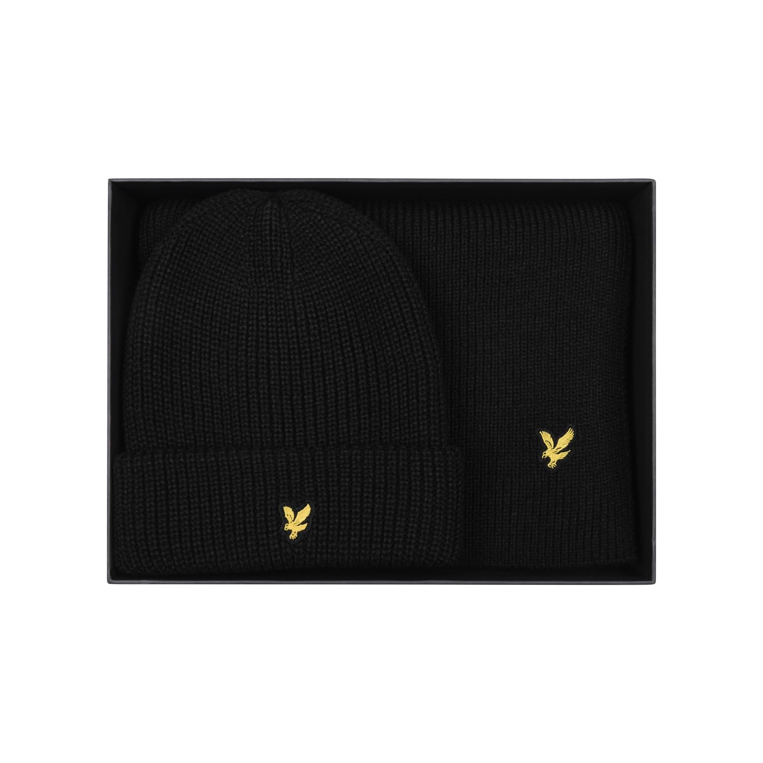Lyle & Scott Men's Jet Black Cable Beanie & Scarf Set - One Size
