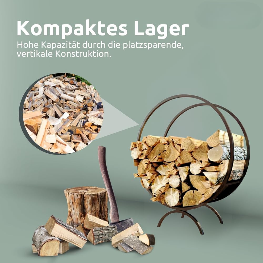 DELUKE Brennholzregal innen Metall FUSI | Rund, Schwarz | Kaminholzständer Feuerholzregal Kaminholzhalter Holzständer Holzhalter innen Holzlager