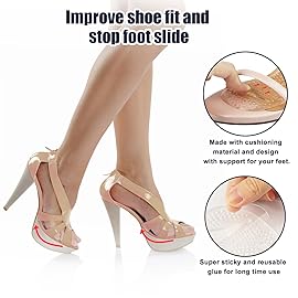 Riootlnm Metatarsal Pads, Ball of Foot Cushions, Heel Pads Inserts for Too Big Shoe, Reduce Foot Pain, No Slip Heel Grips Liners Pads for Loose Shoe, Blisters (2pairsclear)
