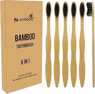 Hard Toothbrush Bamboo Toothbrush for Adult Manual Toothbrsuh Hard Bristles Pack of 6